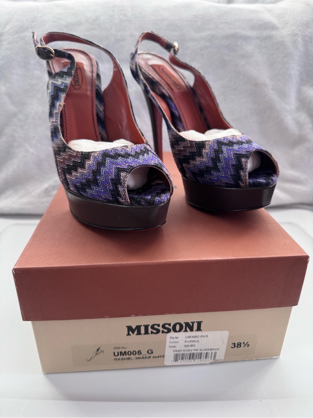 Missoni Purple Zigzag Peep-Toe Platform Slingback Heels